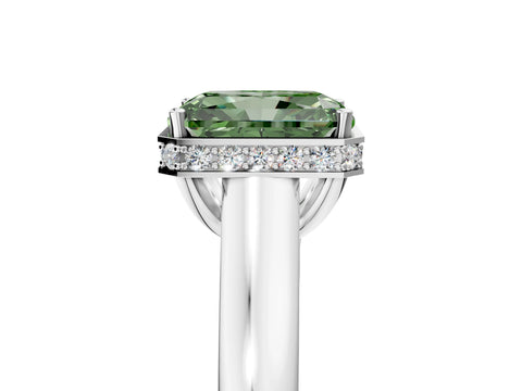 White gold Fancy Green Radiant Cut Solitaire Diamond Engagement Ring with Four-Prong Setting and Tapered Band_5