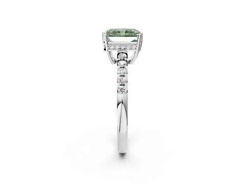 White gold Fancy Green Radiant Cut Solitaire Diamond Engagement Ring with Pavé Band and Six-Prong Setting_14