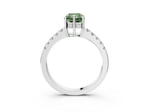 White gold Fancy Green Radiant Cut Solitaire Diamond Engagement Ring with Pavé Band and Six-Prong Setting_15