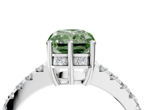 White gold Fancy Green Radiant Cut Solitaire Diamond Engagement Ring with Pavé Band and Six-Prong Setting_16
