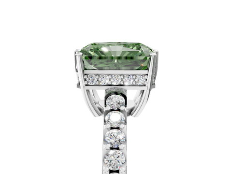 White gold Fancy Green Radiant Cut Solitaire Diamond Engagement Ring with Pavé Band and Six-Prong Setting_17