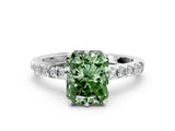 White gold Fancy Green Radiant Cut Solitaire Diamond Engagement Ring with Pavé Band and Six-Prong Setting_25