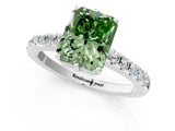 White gold Fancy Green Radiant Cut Solitaire Diamond Engagement Ring with Pavé Band and Six-Prong Setting_26
