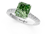 White gold Fancy Green Radiant  Cut Solitaire Diamond Engagement Ring with Pave Band and Four-Prong Setting_146