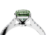 White gold Fancy Green Radiant  Cut Solitaire Diamond Engagement Ring with Pave Band and Four-Prong Setting_149