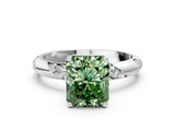 White gold Fancy Green Radiant Cut Solitaire Diamond Engagement Ring with Twisted Pave Band and Four-Prong Setting_73