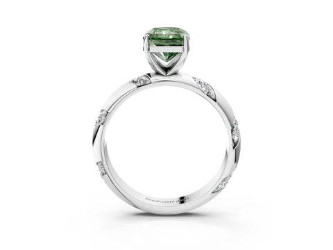 White gold Fancy Green Radiant Cut Solitaire Diamond Engagement Ring with Twisted Pave Band and Four-Prong Setting_94