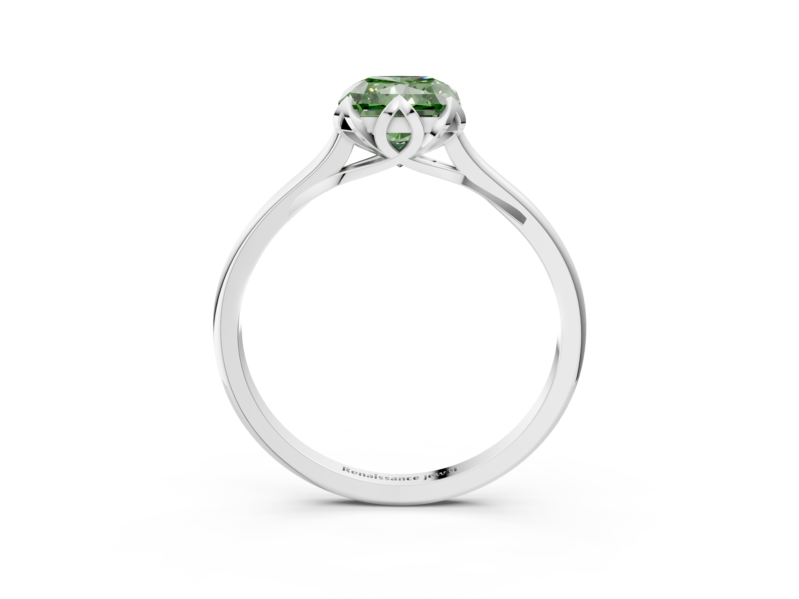 White gold Fancy Green Radiant  Cut Solitaire Diamond Ring with Flower-Prong Setting and Classic Band_89