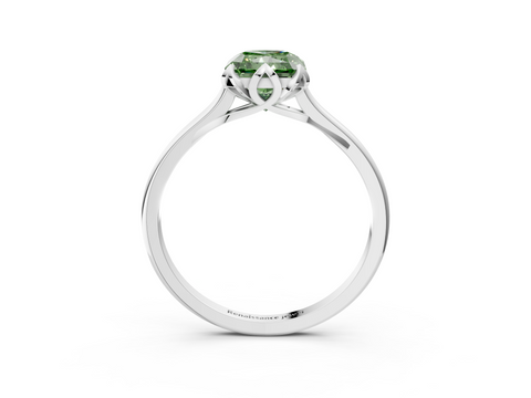 White gold Fancy Green Radiant  Cut Solitaire Diamond Ring with Flower-Prong Setting and Classic Band_89