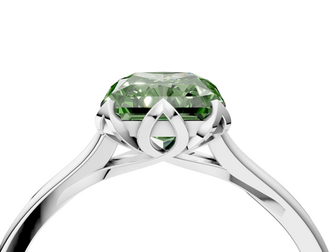 White gold Fancy Green Radiant  Cut Solitaire Diamond Ring with Flower-Prong Setting and Classic Band_90