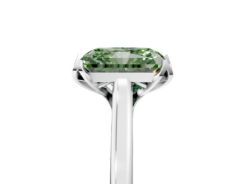 White gold Fancy Green Radiant  Cut Solitaire Diamond Ring with Flower-Prong Setting and Classic Band_91