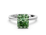 White gold Fancy Green Radiant Cut Solitaire Diamond Ring with Prong Setting and Plain Band_12