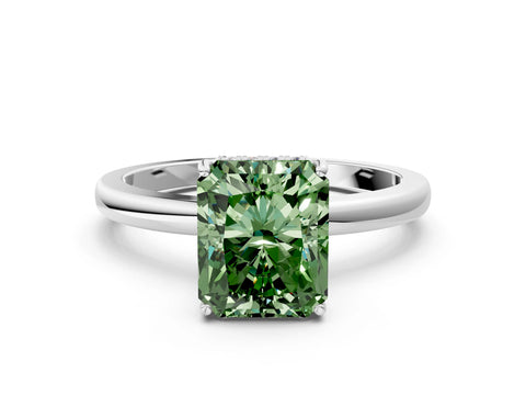 White gold Fancy Green Radiant Cut Solitaire Diamond Ring with Prong Setting and Plain Band_12
