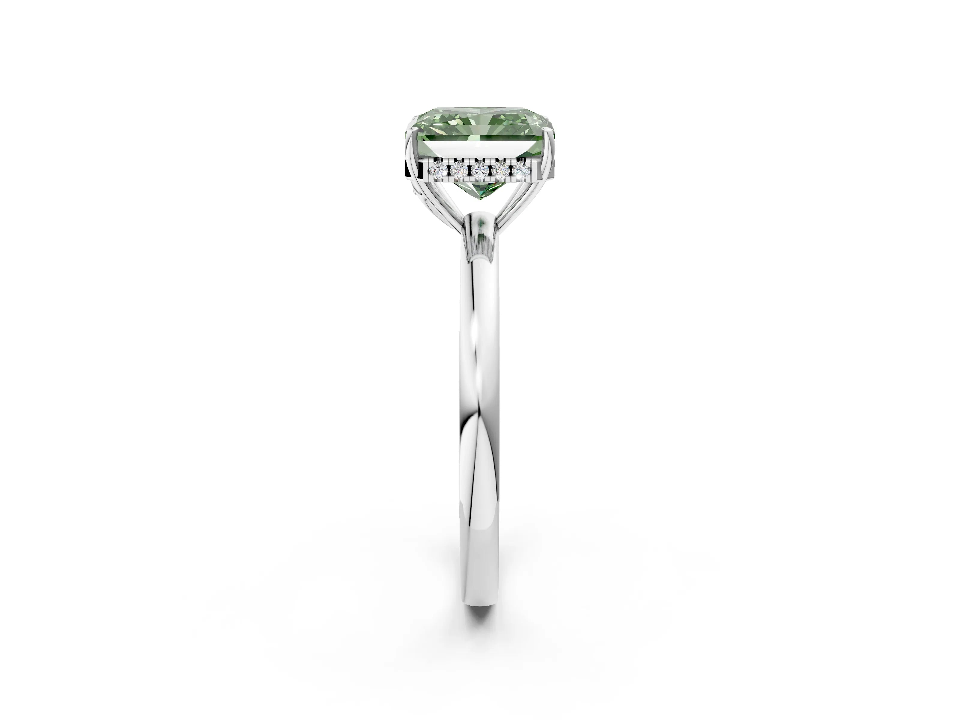 White gold Fancy Green Radiant Cut Solitaire Diamond Ring with Prong Setting and Plain Band_14