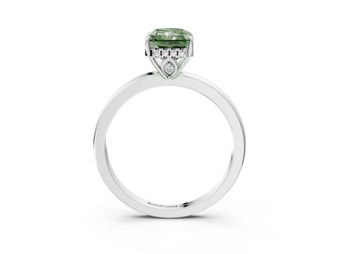 White gold Fancy Green Radiant Cut Solitaire Diamond Ring with Prong Setting and Plain Band_15