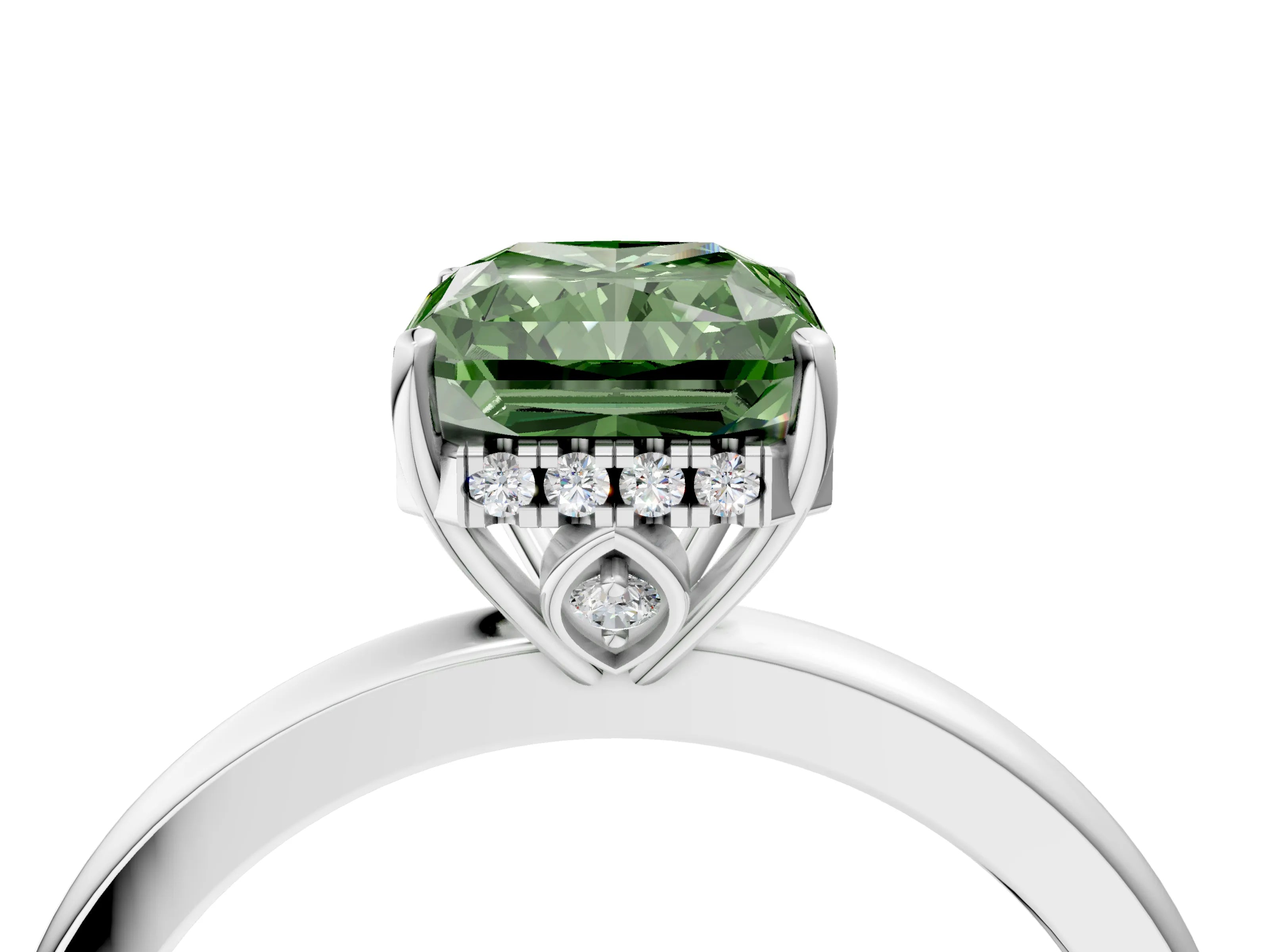 White gold Fancy Green Radiant Cut Solitaire Diamond Ring with Prong Setting and Plain Band_16