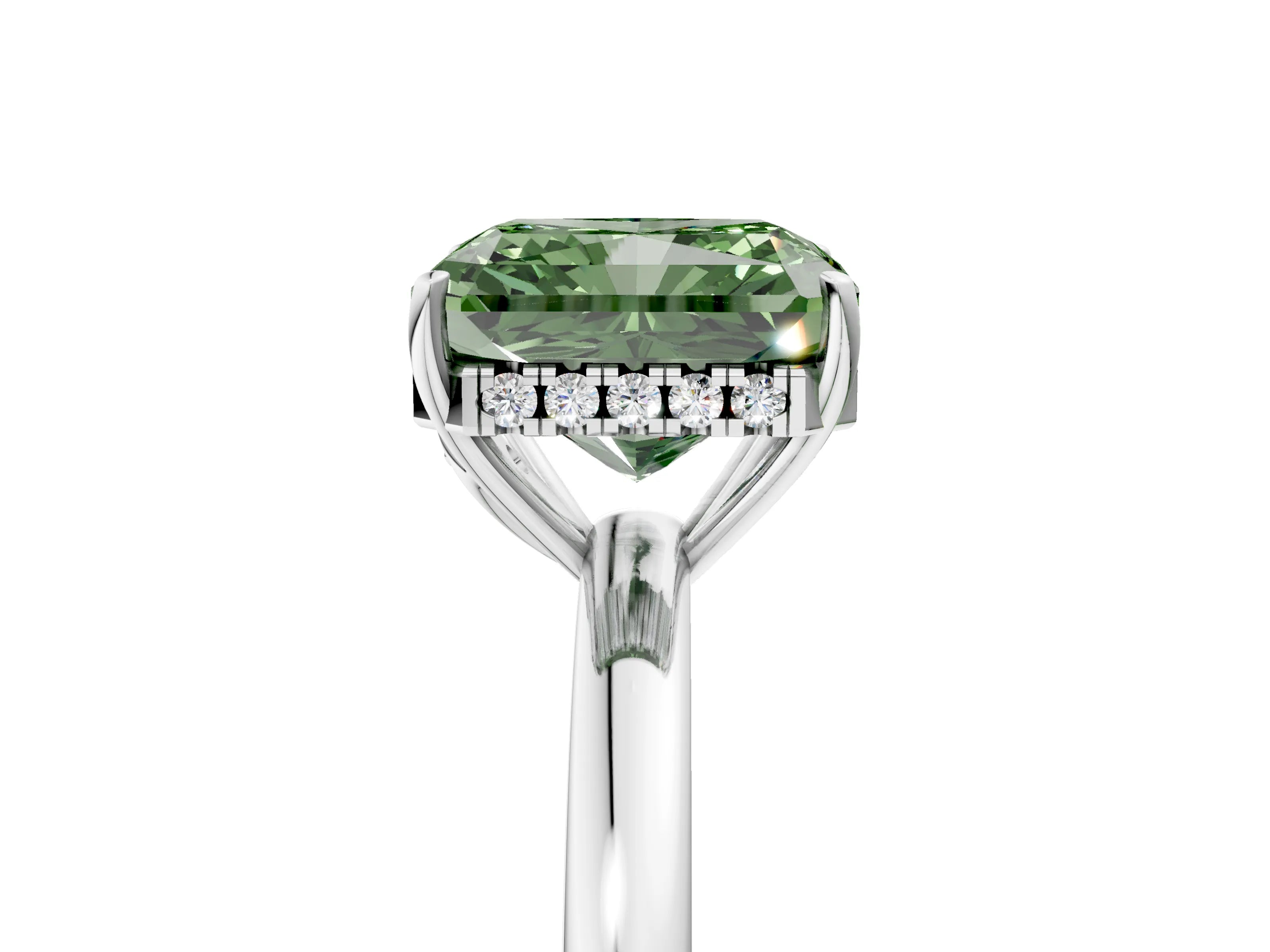 White gold Fancy Green Radiant Cut Solitaire Diamond Ring with Prong Setting and Plain Band_17