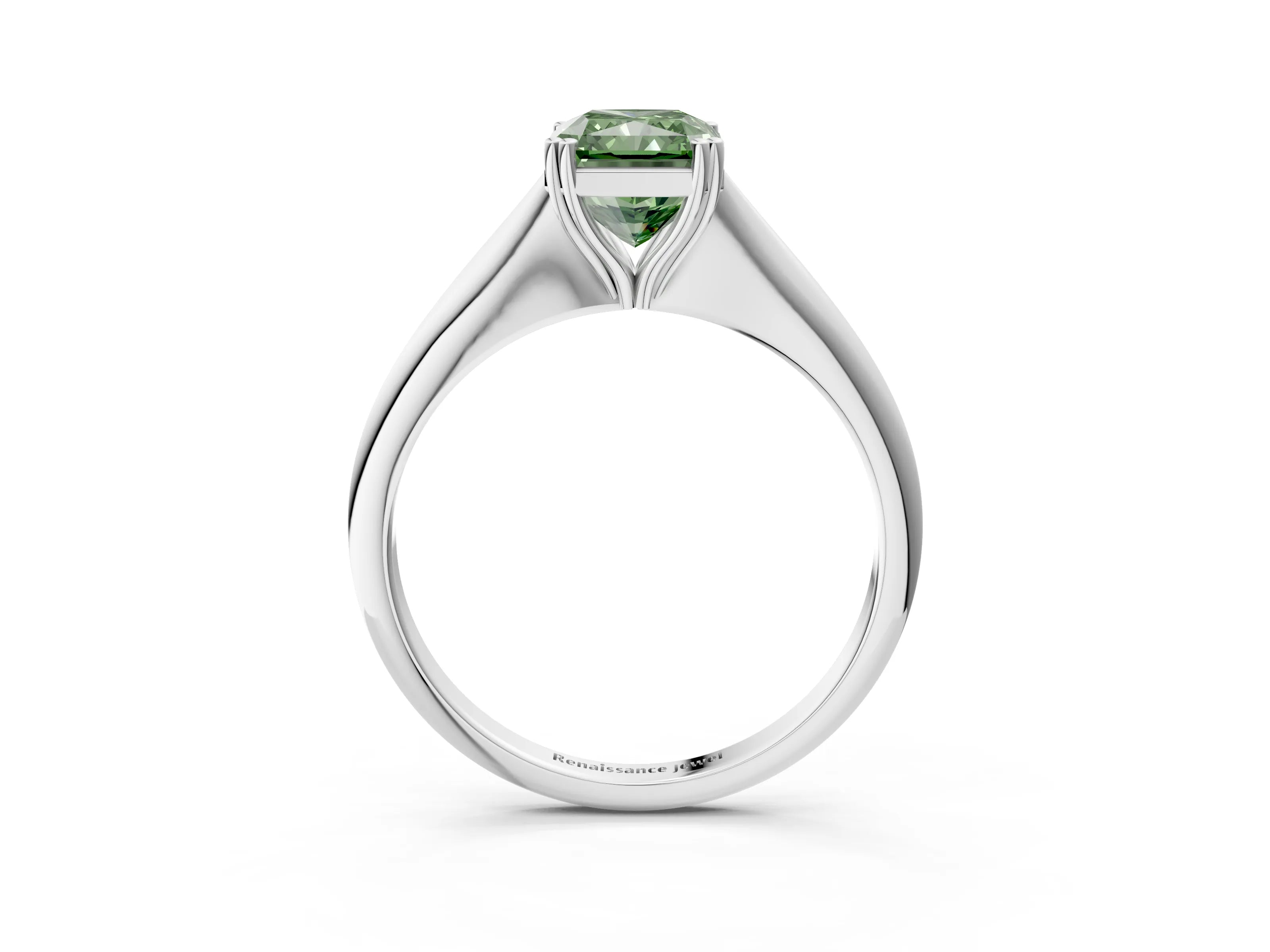 White gold Fancy Green Radiant Cut Solitaire Diamond Ring with Six-Prong Setting and Classic Band_3