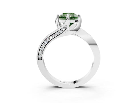 White gold Fancy Green Radiant Cut Solitaire Diamond Twist Band with Pavé Setting and Four-Prong Setting_15