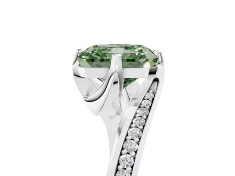 White gold Fancy Green Radiant Cut Solitaire Diamond Twist Band with Pavé Setting and Four-Prong Setting_17