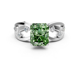 White gold Fancy Green Radiant  Cut Solitaire Diamond with Side Stones on Criss-Cross Band and Four-Prong Setting_3