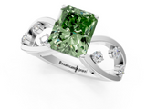 White gold Fancy Green Radiant  Cut Solitaire Diamond with Side Stones on Criss-Cross Band and Four-Prong Setting_4