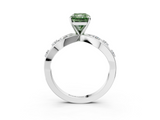 White gold Fancy Green Radiant  Cut Solitaire Diamond with Side Stones on Criss-Cross Band and Four-Prong Setting_6