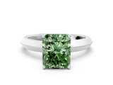White gold Fancy Green Radiant  Cut Solitaire Engagement Ring with Flat Band and Four-Prong Setting