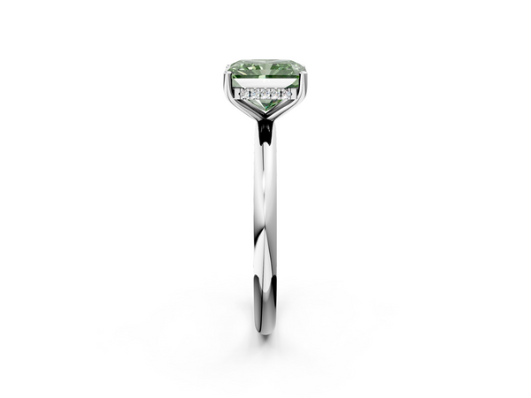 Platinum Fancy Green Radiant  Cut Solitaire Engagement Ring with Four-Prong Setting and Classic Band