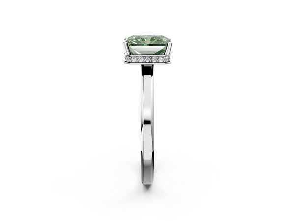 Platinum Fancy Green Radiant  Cut Solitaire Engagement Ring with Four-Prong Setting on a Classic Band