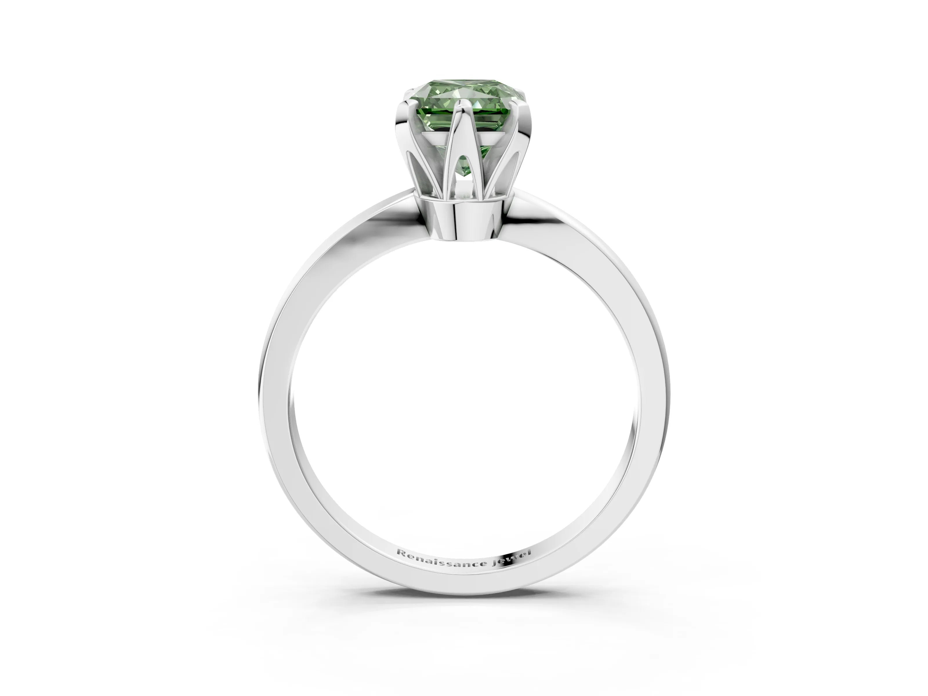 White gold Fancy Green Radiant Cut Solitaire Engagement Ring with Six-Prong Setting and Tapered Band_3