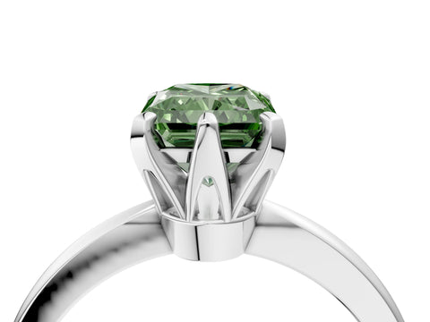 White gold Fancy Green Radiant Cut Solitaire Engagement Ring with Six-Prong Setting and Tapered Band_4