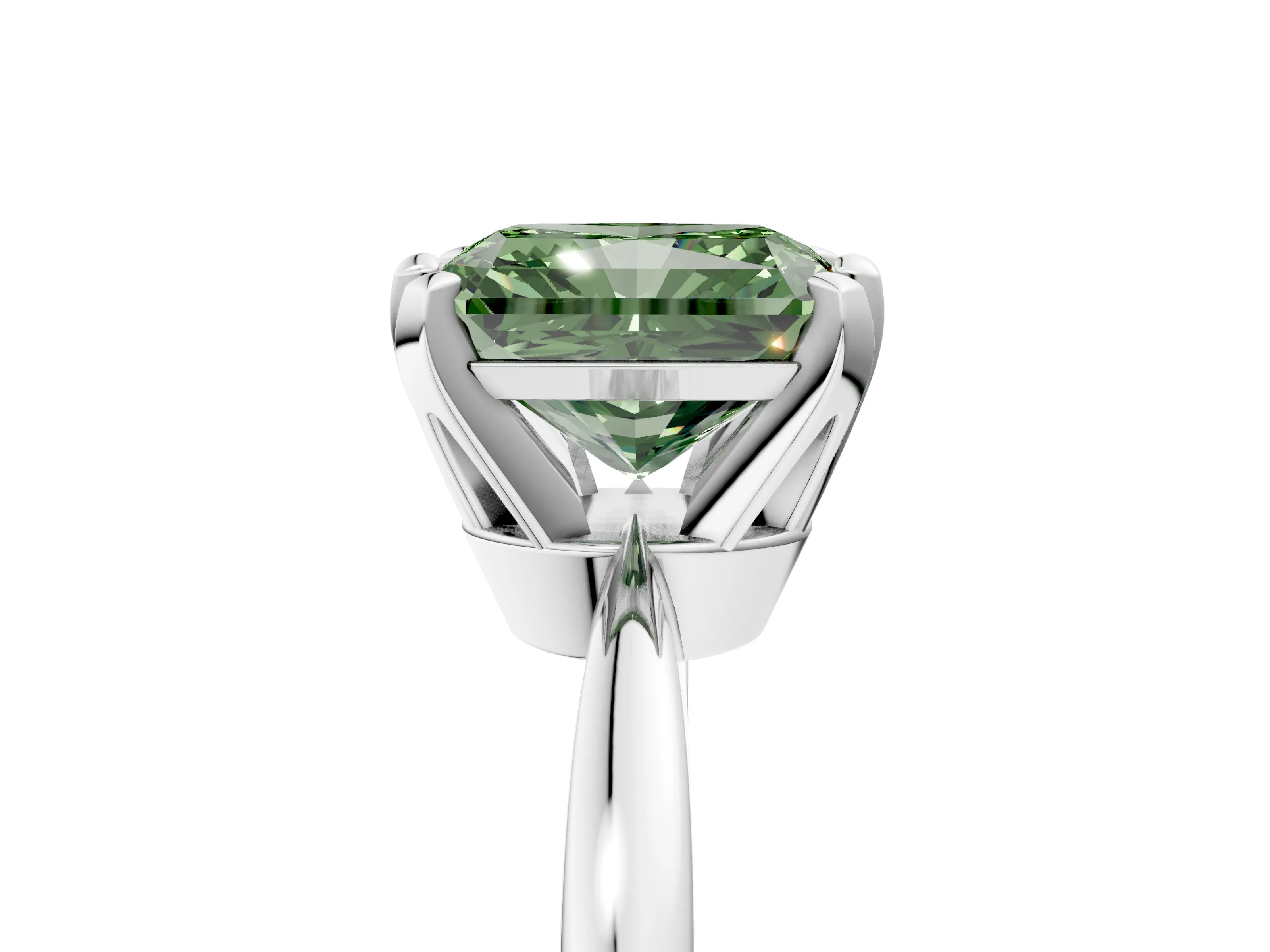 White gold Fancy Green Radiant Cut Solitaire Engagement Ring with Six-Prong Setting and Tapered Band_5