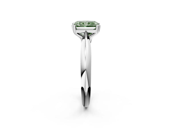 White gold Fancy Green Radiant  Cut Solitaire Engagement Ring with Tapered Band and Four-Prong Setting