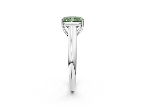 White gold Fancy Green Radiant Cut Solitaire Engagement Ring with Tapered Band and Four-Prong Setting_17