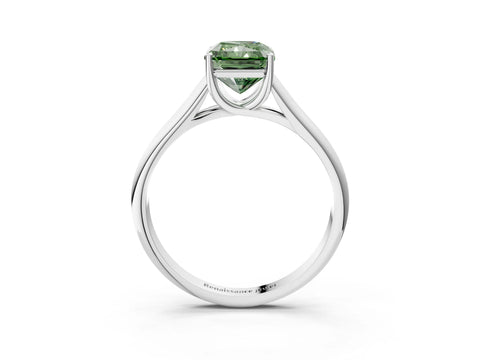 White gold Fancy Green Radiant Cut Solitaire Engagement Ring with Tapered Band and Four-Prong Setting_18
