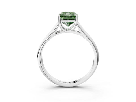 White gold Fancy Green Radiant Cut Solitaire Engagement Ring with Tapered Band and Four-Prong Setting_6