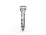 White gold Fancy Green Radiant  Cut Solitaire Engraved Band with Four-Prong Setting_103
