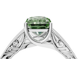 White gold Fancy Green Radiant  Cut Solitaire Engraved Band with Four-Prong Setting_104