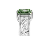 White gold Fancy Green Radiant  Cut Solitaire Engraved Band with Four-Prong Setting_106