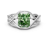 White gold Fancy Green Radiant Cut Solitaire Intertwined Band Prong Setting Ring