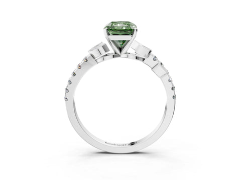 White gold Fancy Green Radiant Cut Solitaire Leaf-Inspired Diamond Ring with Pavé Band and Four-Prong Setting_15