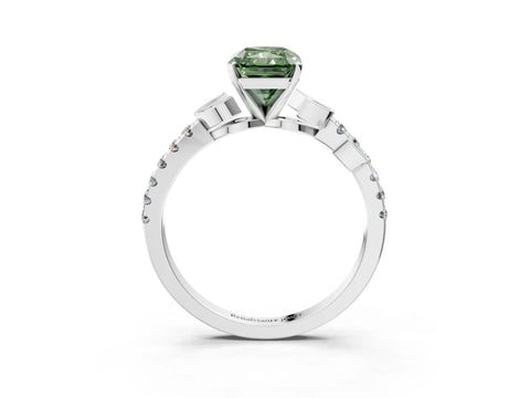 White gold Fancy Green Radiant Cut Solitaire Leaf-Inspired Diamond Ring with Pavé Band and Four-Prong Setting_27