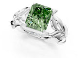 White gold Fancy Green Radiant Cut Solitaire Leaf-Inspired Engagement Ring with Prong Setting_13