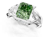 White gold Fancy Green Radiant Cut Solitaire Leaf-Inspired Engagement Ring with Prong Setting_25
