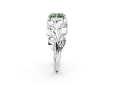 White gold Fancy Green Radiant Cut Solitaire Leaf-Inspired Engagement Ring with Prong Setting_26