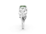 White gold Fancy Green Radiant Cut Solitaire Leaf-Inspired Engagement Ring with Prong Setting_26
