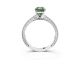 White gold Fancy Green Radiant Cut Solitaire Milgrain Engraved Band with Four-Prong Setting_15