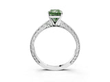 White gold Fancy Green Radiant Cut Solitaire Milgrain Engraved Band with Four-Prong Setting_3