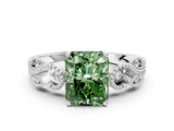 White gold Fancy Green Radiant Cut Solitaire Milgrain Leaf Band with Prong Setting_12